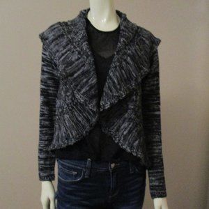 Shawl Neck Open Cardigan Sweater Black Marled Knit sz M